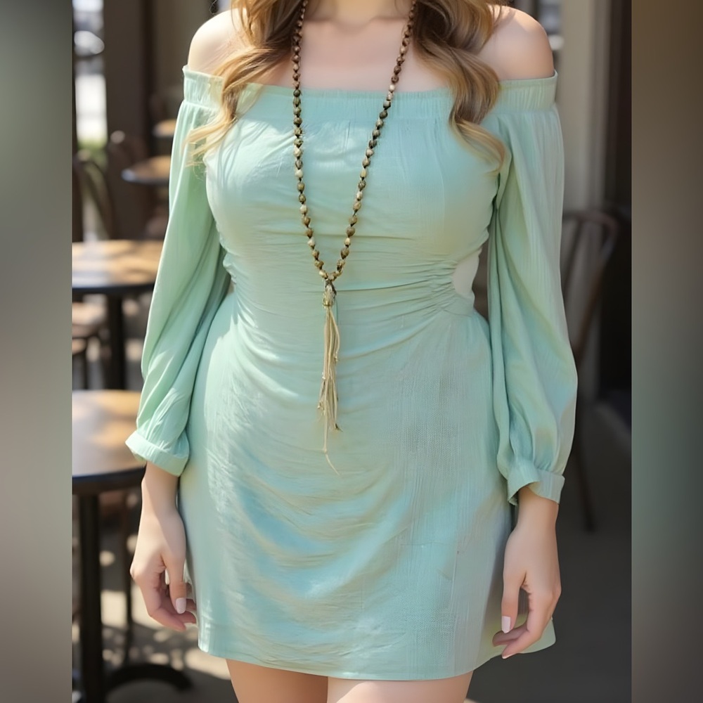 Altar’d State Mint Green Cut-Out Off-Shoulder Dress - L